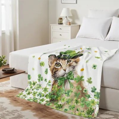 Shamrock Cat with Clovers Blanket: Feline St. Patrick's Day Design