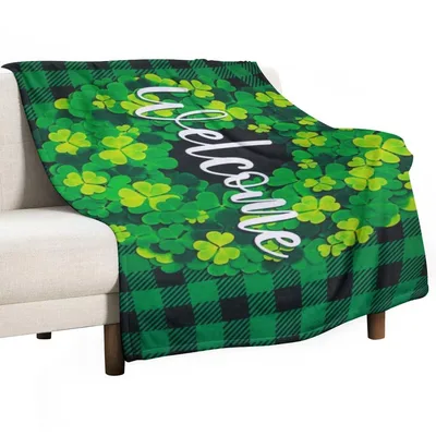 Welcome Shamrock Plaid Blanket: Clover Print for St. Patrick's Day