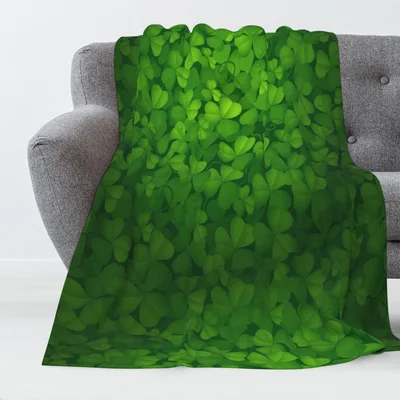 Dense Green Clover Pattern Blanket featuring a lush