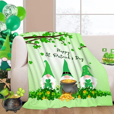 Happy St Patrick's Day Blanket with Gnomes and Shamrocks