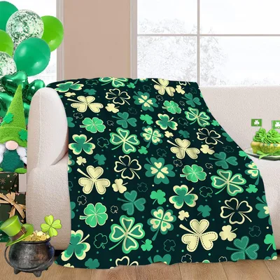Lucky Shamrock Clover Pattern Blanket featuring green