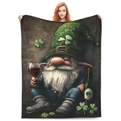 Shamrock Gnome with Wine Blanket: A Whimsical St. Patrick's Day Design