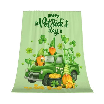 St Patrick's Day Gnome Truck Blanket: Gnomes and Green Pickup Design