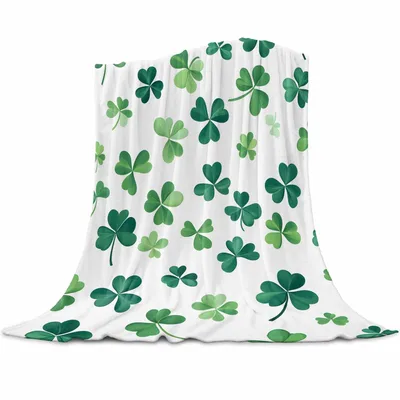 Shamrock Four Leaf Clover Blanket features scattered green
