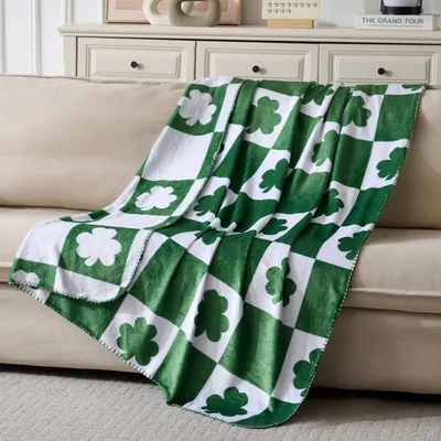 Shamrock Checkered Pattern Blanket: Lucky Clover Grid Design