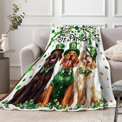 St Patricks Day Dogs Blanket featuring three canines