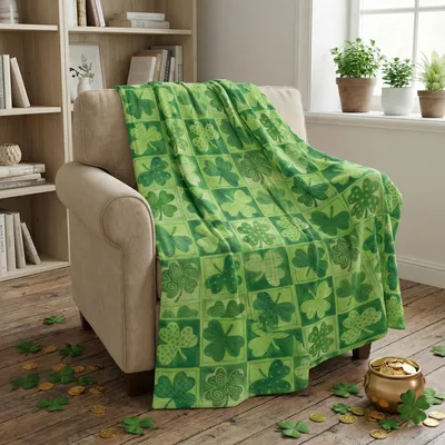 St Patrick Shamrock Buffalo Blanket: Green Plaid Throw