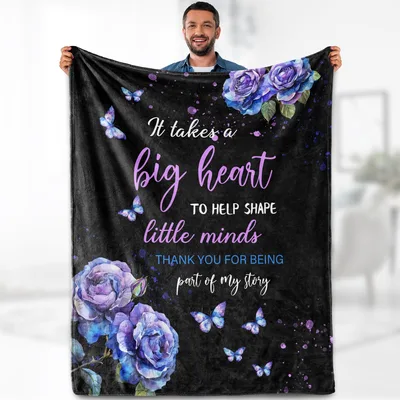 Teacher Appreciation Purple Roses Blanket featuring big heart quote