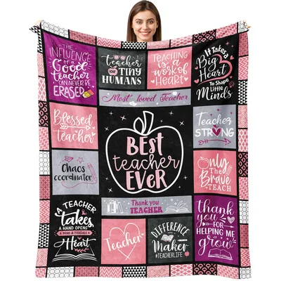 Best Teacher Ever Pink Blanket featuring chalkboard quotes