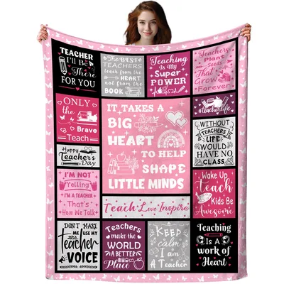 Teacher Quotes Pink Collage Blanket featuring inspirational phrases