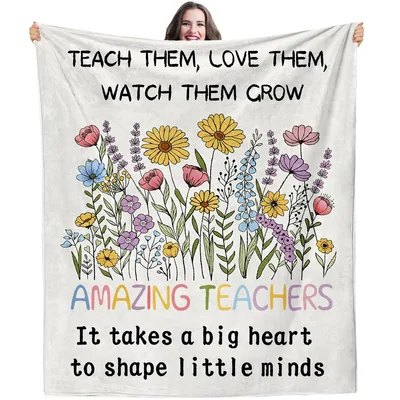 Teacher Wildflower Quote Blanket: Teach Them Love Them Watch Them Grow