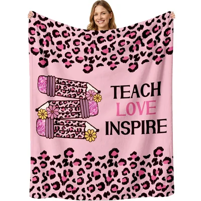 Teacher Pencils Leopard Print Blanket: Teach Love Inspire Design