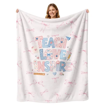 Teach Love Inspire Pink Blanket: Quilted Teacher Appreciation Design