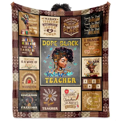 Dope Black Teacher Collage Blanket features a vibrant