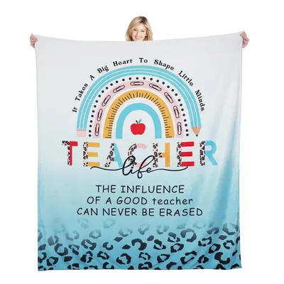 Teacher Rainbow Apple Blanket featuring a school supply rainbow