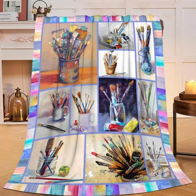 Art Supplies Brushes Collage Blanket for Creative People