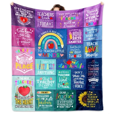 Teacher Appreciation Quotes Collage Blanket features colorful squares