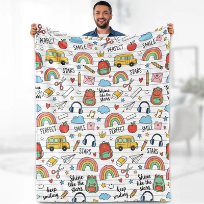 Rainbows Buses and Smiles Blanket: School Theme Throw
