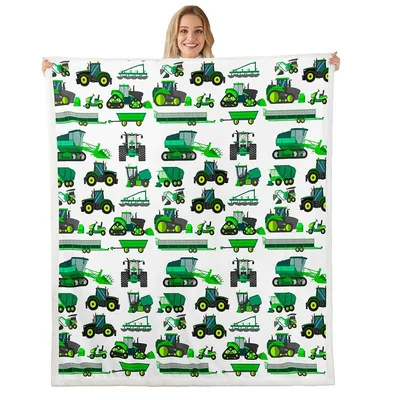 Green Tractor Blanket: Farm Equipment Pattern for Farmers