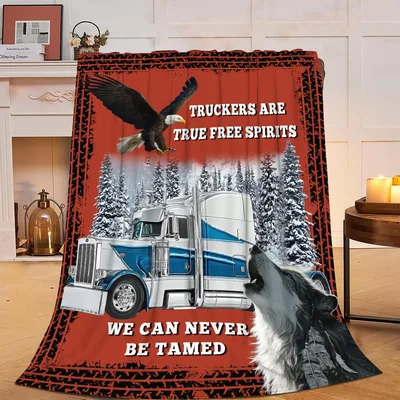 Trucker Eagle Wolf Blanket: Free Spirits and Wild Trucks