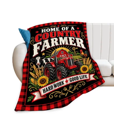 Farm Tractor Cow Blanket: Country Farmer Hard Work Good Life Design