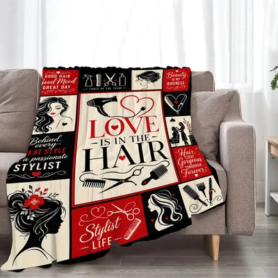 Hairstylist Salon Blanket: Love Is In The Hair Collage Design