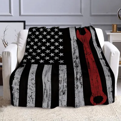 Mechanic American Flag Blanket: Vintage Wrench Design for Tradespeople