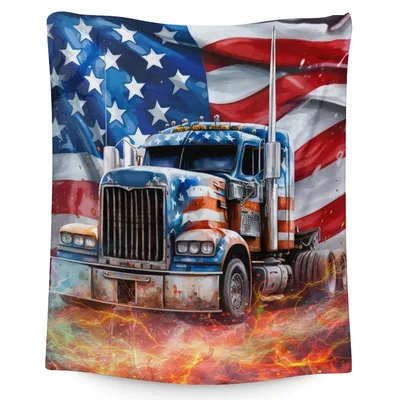 Semi Truck American Flag Blanket featuring a patriotic rig
