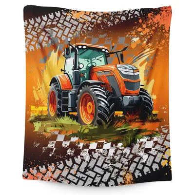 Tractor Kids Blanket: Orange Farm Tractor Design for Young Drivers