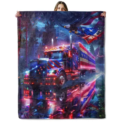 American Flag Truck Eagle Blanket: Patriotic Semi-Truck Art