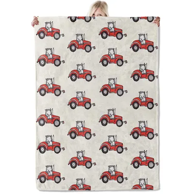Red Tractor Pattern Blanket: Vintage Farm Machine Print