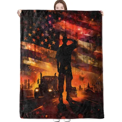 Soldier Salute Flag Blanket: American Trucker Silhouette Design