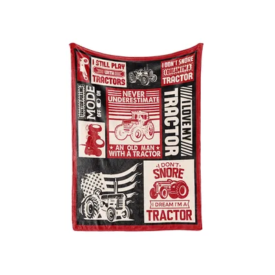 Tractor Lover Funny Blanket: Red Tractor Collage Design for Farmers