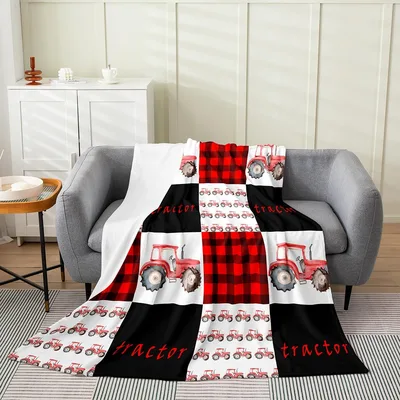 Red Tractor Buffalo Plaid Blanket Farm Life Design
