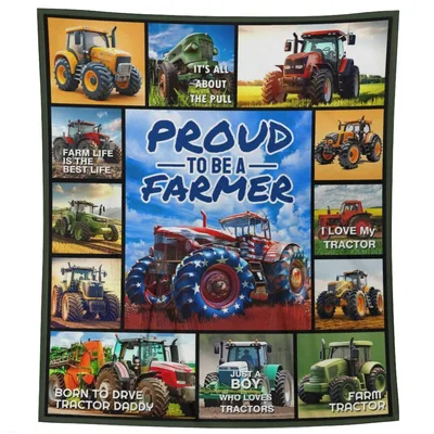 Tractor Farmer Collage Blanket: Proud to Be a Farmer Design