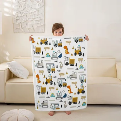 Construction Equipment Pattern Blanket No. 2 for Dinosaur Lovers