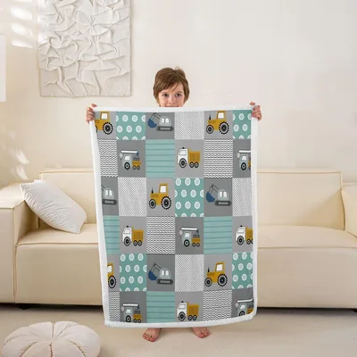 Construction Equipment Grid Pattern Blanket featuring yellow tractors