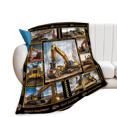 Heavy Equipment Excavators Photo Blanket for Construction Lovers