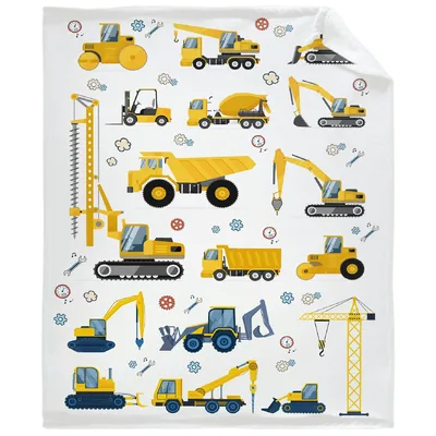 Construction Trucks and Excavators Blanket: A Yellow Machine Pattern