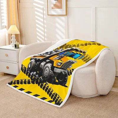 Excavator Construction Vehicle Pattern Blanket: Heavy Machinery Design