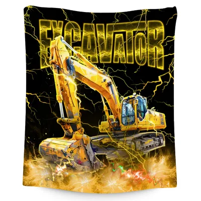 Yellow Excavator with Lightning Blanket