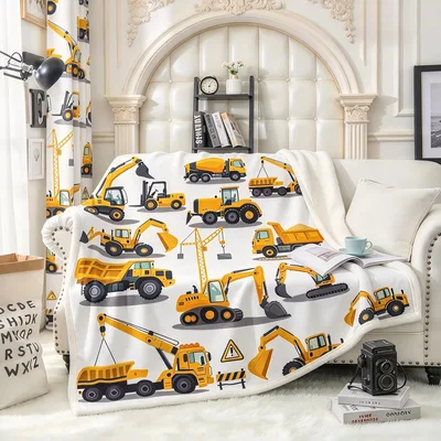 Construction Vehicles Pattern Blanket featuring yellow excavators