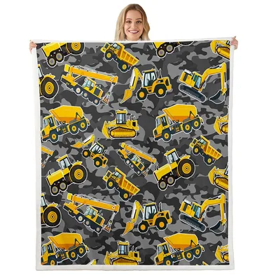 Yellow Construction Excavator Pattern Blanket for Heavy Machinery Fans