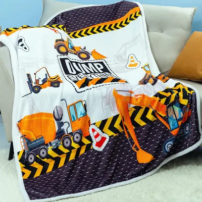 Construction Trucks Print Blanket for Heavy Machinery Fans