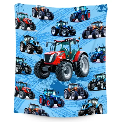 Red and Blue Tractor Blanket: A Pattern of Farm Machinery for Kids