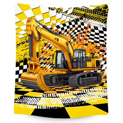 Construction Excavator Checkered Design Blanket