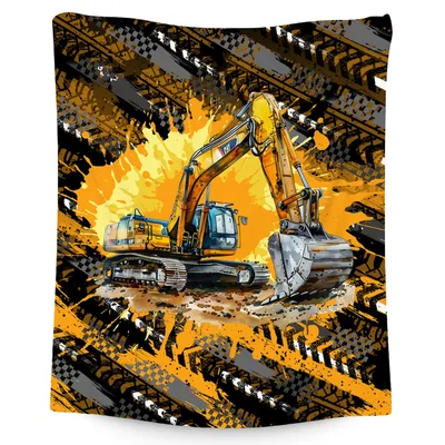 Excavator Digging Construction Scene Blanket