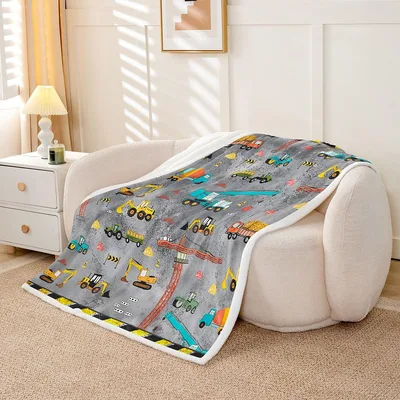 Construction Vehicles Pattern Blanket featuring excavators