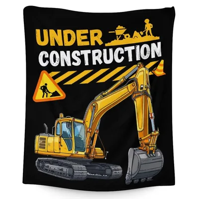Under Construction Excavator Blanket features a yellow