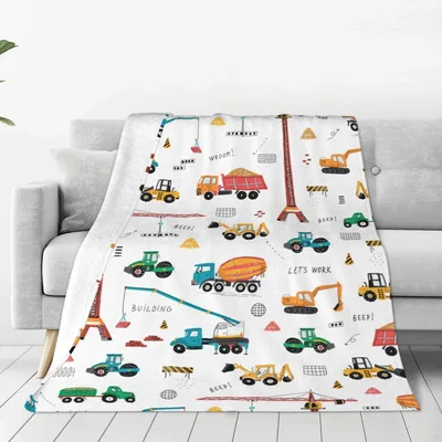 Construction Trucks Excavator Pattern Blanket for Future Builders